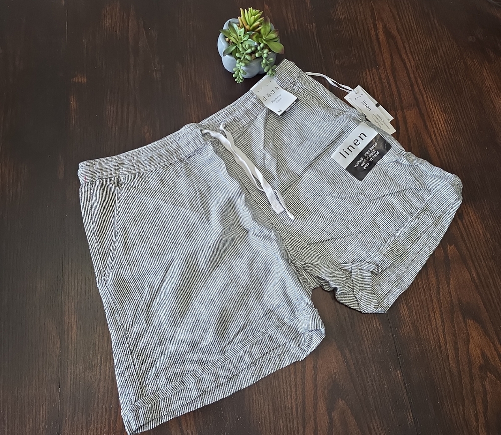 Ash Black and White Striped Linen Shorts